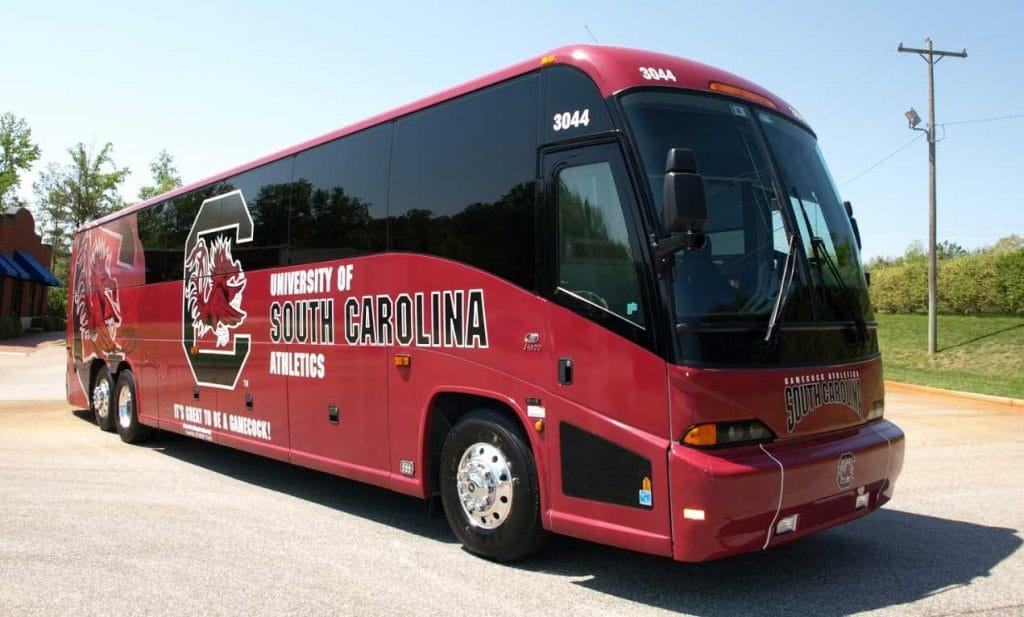 USC gamecock 56 passenger charter bus columbia, sc